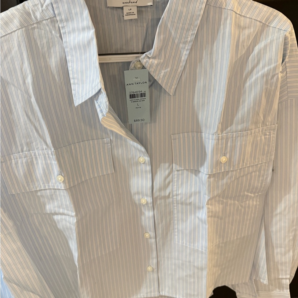 Ann Taylor Light Blue and White Striped Women’s Shirt
